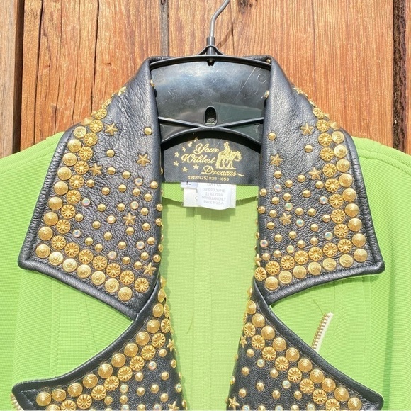 Vintage Leather Studded collar Vest in Chartreuse. Made by Your Wildest Dreams - Picture 3 of 12